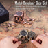 Metal Polyhedral Bullet Dice Set of 7 with Spinning Revolver Cylinder Container - DND Steampunk Style Dice