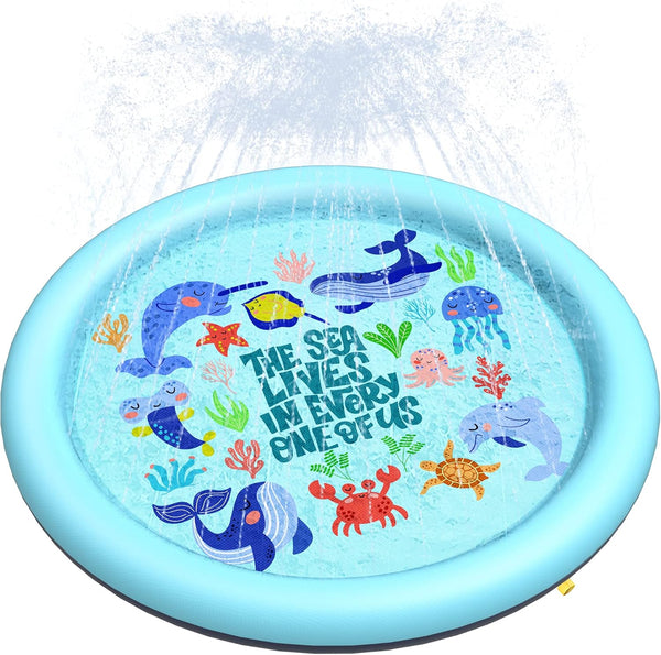 Peteast Anti-Slip Ocean-Themed Splash Pad for Kids and Dogs - 67in 0.58