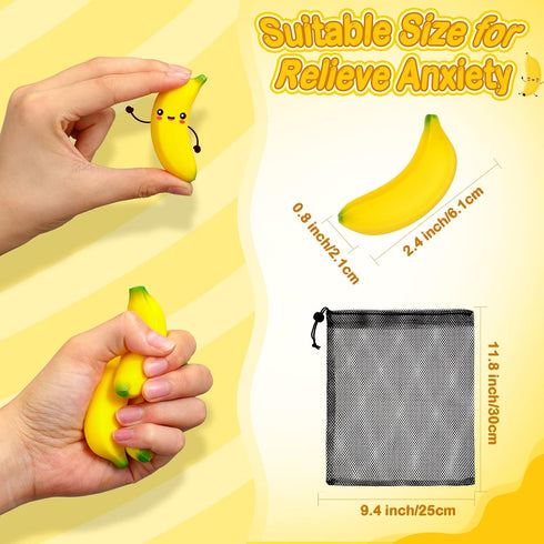 72 Leyndo Pcs Banana Stress Toys Banana Stretchy Toys Mini Relief Stress Balls Squeeze Balls Bulk Fidget Toy