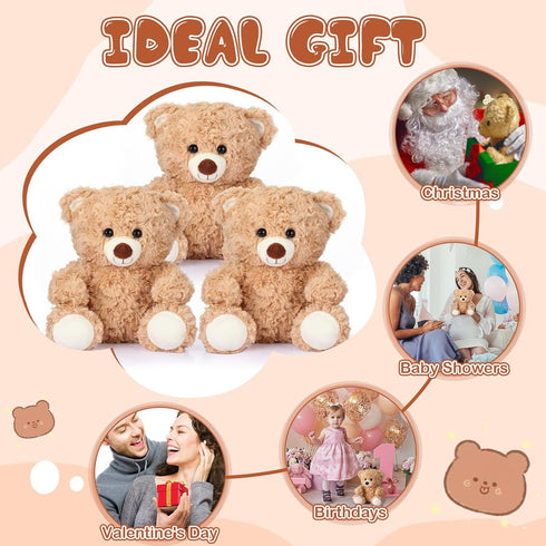 Liliful 8 Pieces 8 Inch Bear Stuffed Animal Bulk, Soft Plush Toys for Baby Shower and Birthday Party Gifts