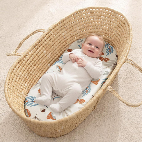 3 Pack PHF Soft Bassinet Sheets, Leaf&Mushroom Breathable Comfy Cradle Sheets for Baby Boys, No Slip Universal Fit