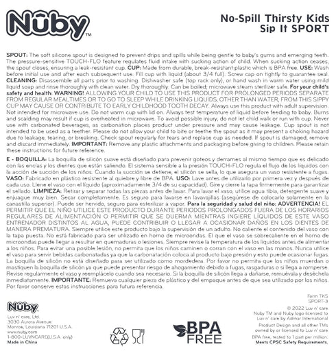 2 Pack 12oz, 12+ 2 Pack, Nuby No Spill Printed Thirsty Kids No-Spill Sip-it Sport Cup with Soft Spout and Lid - Months