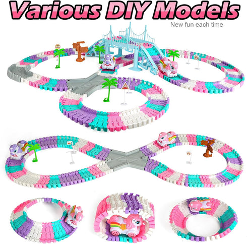 268 Set, 2 Set, 3-9 PCS Unicorn Race Tracks for Kids Toys, Glow in The Dark Magic Toy Unicorn Cars Track, Flexible DIY