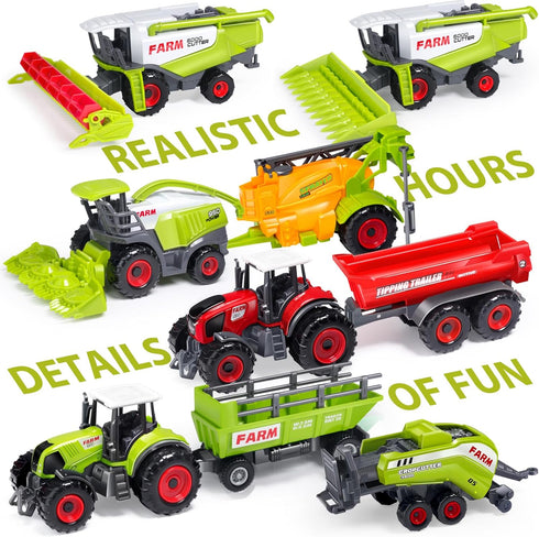 Oriate Farm Tractor Set, 34 Piece Die Cast Vehicle Playset, Large Tractors Toy for Kids Birthday Gift