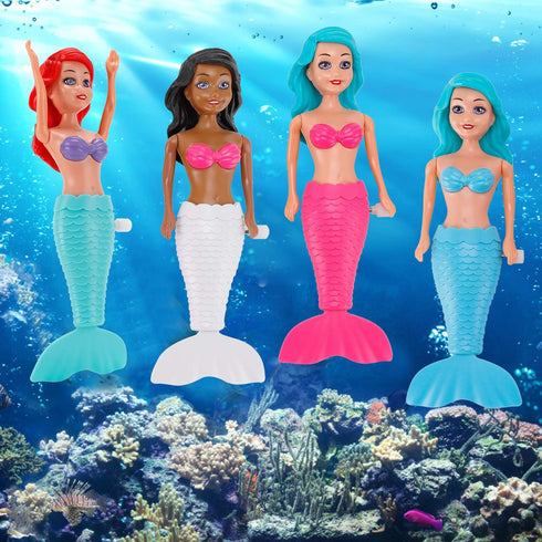 Mermaid Bath Toys for Toddlers Kids Girls - Princess Wind Up Tail Flap Floating Water Bathtub Toys, 6 Pack for Swimming