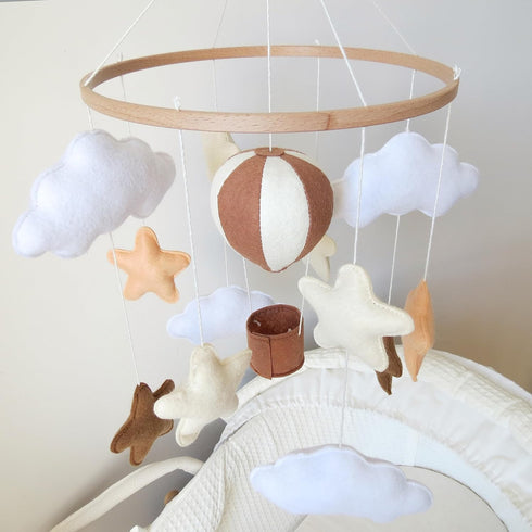 Goukurlsma Neutral Hot Air Balloon Mobile for Crib Boho Baby Crib Mobile for Girls Boys Stars & Clouds Hot Air Balloon