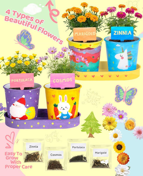 Set, 8-12 4 YAUNGEL Paint & Plant Flower Kids Gardening Arts and Crafts for Kids Ages Plant Growing Kit with Pots