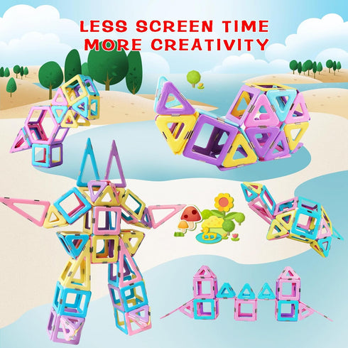 80pcs Set 3D 3 4 5 6 7 Magnetic Tiles Magnet Building Blocks Creative Stacking Toys for Kids, DIY Construction Kit
