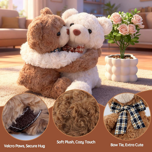 Hugging Teddy Bears, Two Hugging Teddy Bears Stuffed Animals for Couple Girlfriend Girls Kids with Paw Hook and Loop