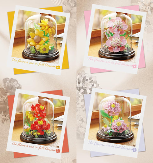 Jollcnoia Set Lily Bloom Home Bouquets Dust Cover Building Toy Creative Assembly Bonsai Tree, Ideal for Valentine's