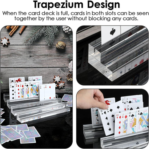 OwnMy 4PCS Clear Acrylic Playing Card Holders with Dual Grooves for Kids and Seniors