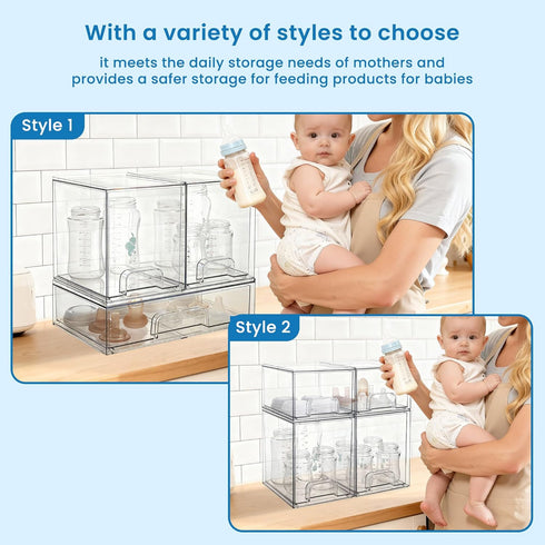 Countertop (2 Small+2 yanyoyo Baby Bottle Storage Organizer - Acrylic Storage Containers, Clear Stackable Drawer Baby