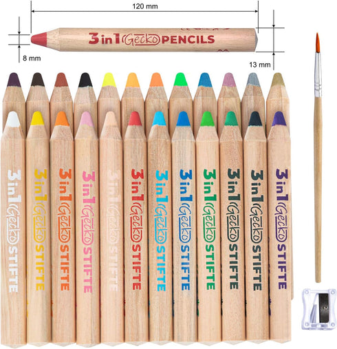 3 1 24 Set 3 In Colouring Pencils - Colours inc. Brush and Sharpener - Non-Toxic and Vegan for Ages And Up