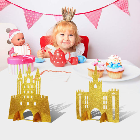 Gejoy 4 Pieces Castle Table Centerpiece, Glitter Princess Theme Decorations for Birthday Baby Shower Party