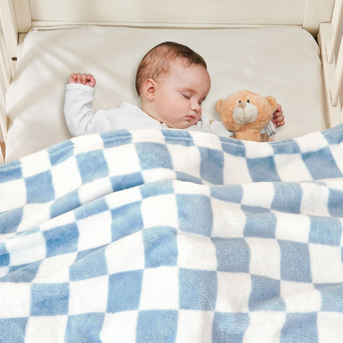 Cozy 30''x40'', Yurhap Checkered Baby Blanket Fleece Baby Blankets for Boys, Ultra Soft Fluffy Infant Toddler Newborn