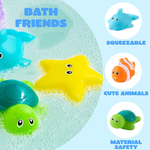 6 JOYIN Pcs Sea Animal Bath Toys, Sealed & No-Hole & Mold Free Bathtub Toys for Kids, Non-Toxic & Soft Water Vehicles