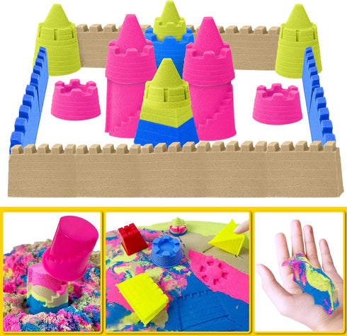 Set 4lbs ESSENSON Sensory Bin - Play Sand Kit with Construction Toy Truck and Magical Sand, Pretend Play Beach Sensory
