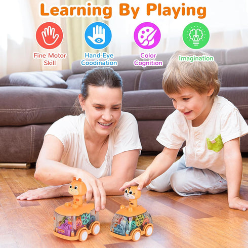 Baby Toy Cars Press and Go - Light Up Toys for Toddlers, Birthday Gifts for Kids Boys and Girls (Giraffe & Tiger)