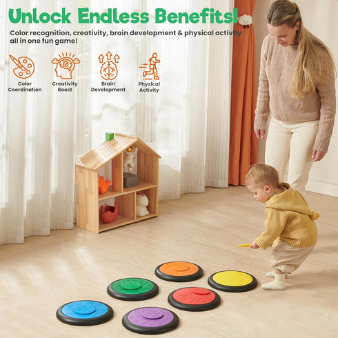 Pack 6, 3+ Sensory Stepping Stones for Kids of Classic Colors Autism-Friendly Balance Stones | Non-Slip Indoor Activity
