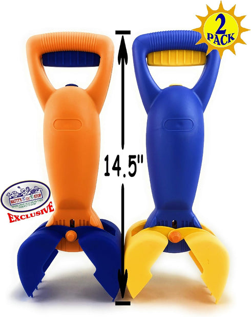 14.5" Set 2 Pack Matty's Toy Stop Plastic Sand Grabber Claw Scoops for Sand & Beach (Blue/Yellow & Orange/Blue) Gift