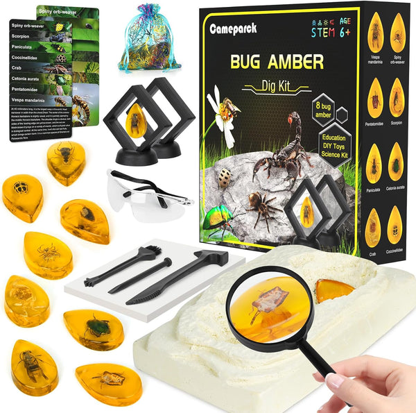 Bigger Amber Dig Kit - 8 Different Artificial Insect Resin, Excavate Unique Insect Specimens for Kids