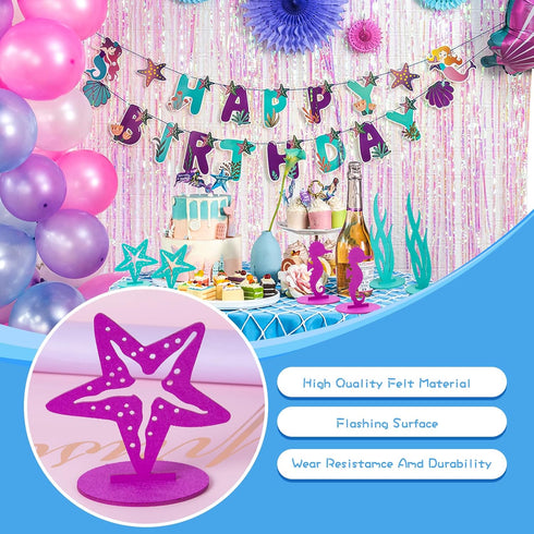 SUNBEAUTY 20Pcs Mermaid Party Decoration, DIY Felt Table Centerpiece, Under The Sea Baby Shower Little Mermaid Girl