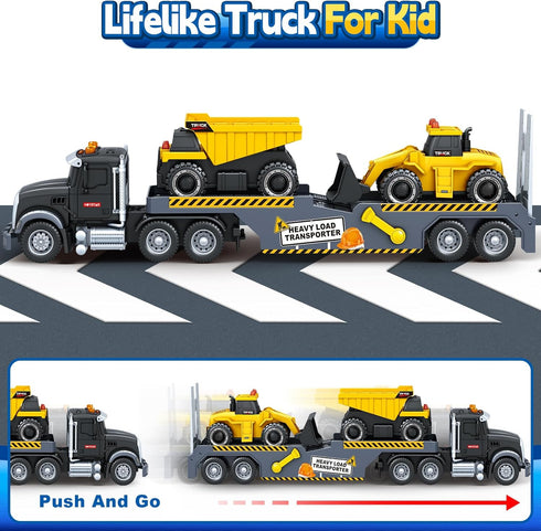 3 4 5 6 7 21" Bstoyder Toddler Boy Toys for Years Kids, Semi Construction Carrier Truck Toy with Excavator and Dump