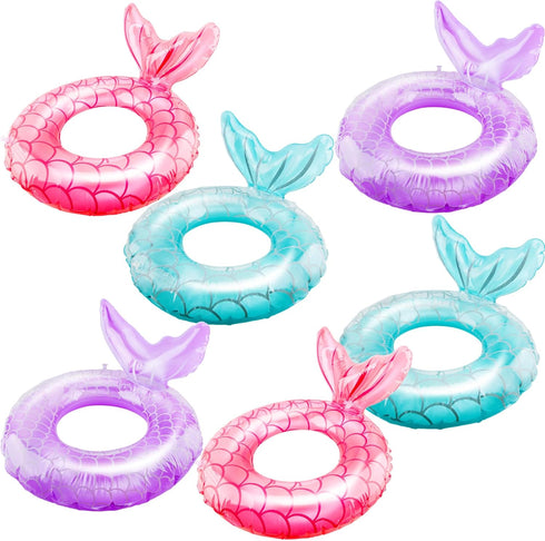 6 Pcs Kids Inflatable Swimming Ring, Mermaid Pool Float for Boys and Girls, Summer Outdoor Beach Party Supplies, 3