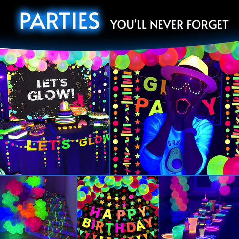 Glow King Black Light Reactive Neon Balloons, Glow In The Dark Latex, 50 Pack for Birthday Decoration