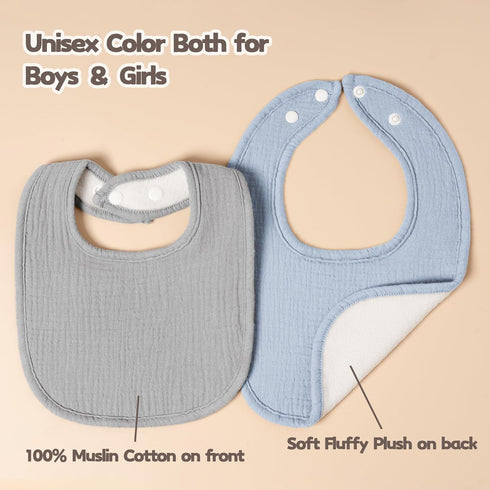 Muslin Baby Drool Bibs 6 Pack, Soft Square Adjustable Bandana Bibs for Unisex Girls & Boys