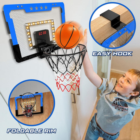 Indoor Mini Basketball Hoop for Kids with Double Electronic Scoreboard LED Light