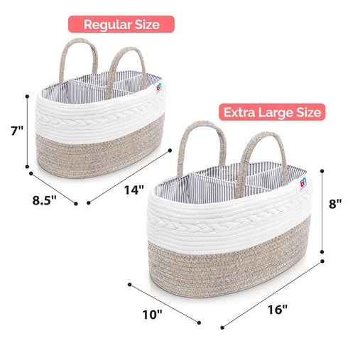 Rope Diaper Caddy - Storage for Baby and Toddler Items - Portable Cotton Organizer Easily Holds Diapers, Wipes