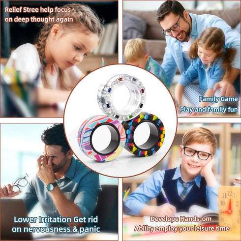 9Pcs 8-13,Teens Magnetic Rings Fidget Toys for Adults and Kids,Fidget Spinner Rings for Anxiety Relief Therapy Toys