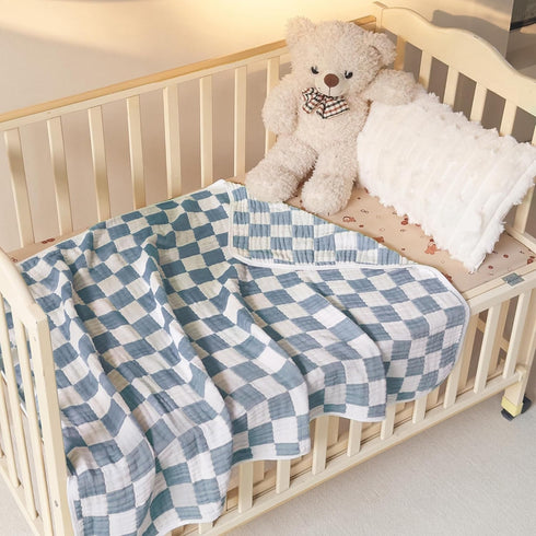 Brnabiou Cozy 100% 6-Layer 41"x41" Ultra Soft Cotton Muslin Baby Blanket Breathable Lightweight Checkered Swaddle