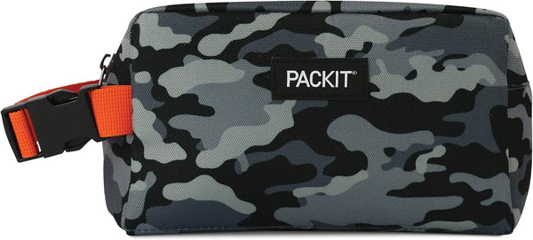 PackIt Freezable Snack Box, Charcoal Camo, Collapsible with ECOFREEZE Technology, Zip Closure and Buckle Handle