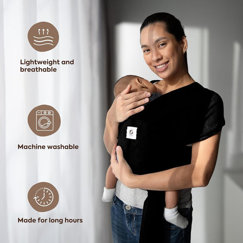 ELDOMA (7-35 lbs 3-15kg) Black Baby Wrap Carrier - Lightweight, Breathable Baby Sling, Hands Free Baby Carrier Sling