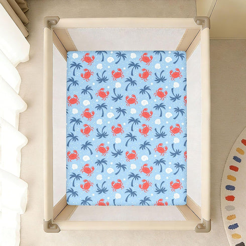 Jynexis 52x28 Crab Palm Tree Blue Pattern Baby Crib Sheets, Cotton Fitted Crib Sheet, Soft Breathable, Fits Standard