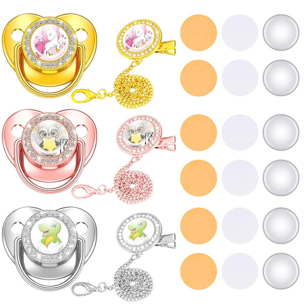 3 Pieces Sublimation Pacifier Set Name Custom Baby Bling Pacifier Clip Glitter