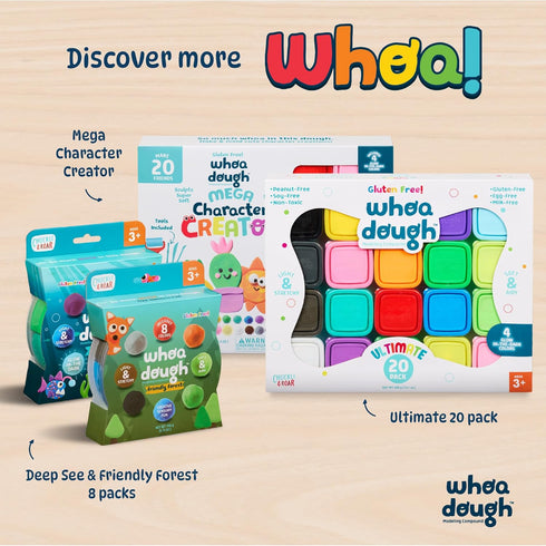 Pack 20 3 Chuckle & Roar - Whoa Dough Ultimate - Whoa Dough Containers - Safe and Non-Toxic - Glows in Dark - Ages