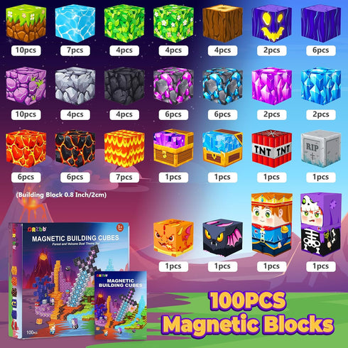 ORZbb 3-13 Magnetic Blocks, Kids Magnetic Building Cubes Toys for Year Old Boys Girls, Montessori Sensory STEM Toddler