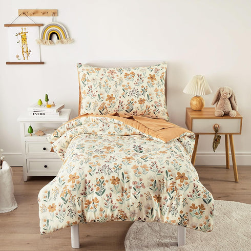 Wake In Cloud - Floral Toddler Bedding Set for Girls, Cute Colorful