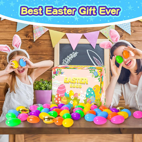 MGparty 52 Pack 2.3" Easter Eggs Empty Plastic Bright Colors Eggs with Golden Eggs for Easter Egg Hunt Party Favors
