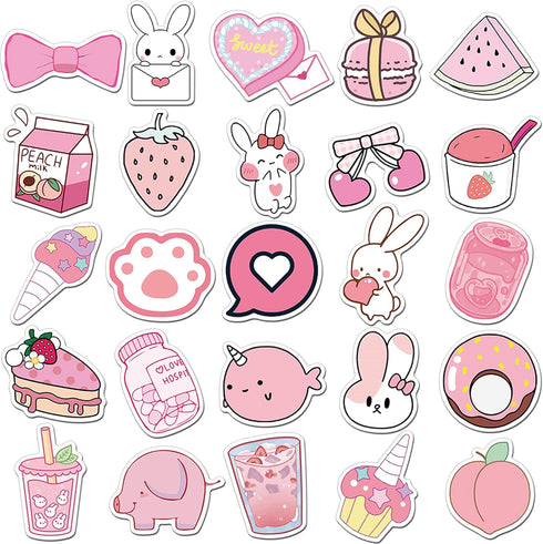 50PCS Cute Kawaii Stickers for Water Bottles, VSCO Pink Stickers for Laptop Aesthetic Gift for Kids Teens Girls