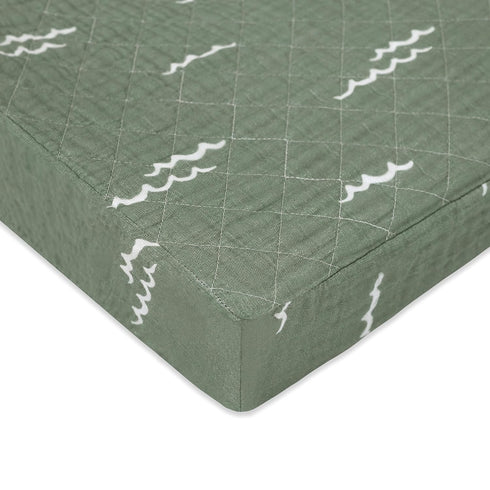 Babyletto Changing Pad Cover, 100% Quilted Organic Cotton, GOTS-Certified, Ultra-Soft Muslin - Ocean Waves, Fitted 360°
