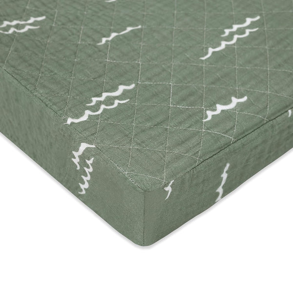 Babyletto Changing Pad Cover, 100% Quilted Organic Cotton, GOTS-Certified, Ultra-Soft Muslin - Ocean Waves, Fitted 360°