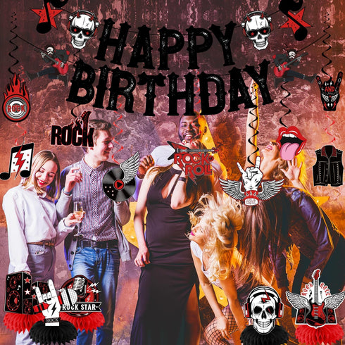 LARRAZABAL Rock and Roll Birthday Party Decorations, Music Themed Supplies Include Happy Birthday Banner and Centerpiece