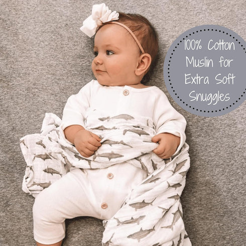 Swaddle Blanket, 100% Muslin Cotton, Newborn Nursery Essentials for Boys, Shark Print