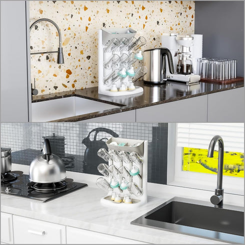 Yieach Countertop,Baby Larger Vertical Baby Bottle Drying Rack - BPA Free - Space Saving Feeding Bottles Drying Rack
