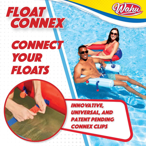 8+, WAHU Float Connex Aqua Pool Seat with Connex Clips, Cupholder, and Inflate Valve, Inflatable Pool Float Chair
