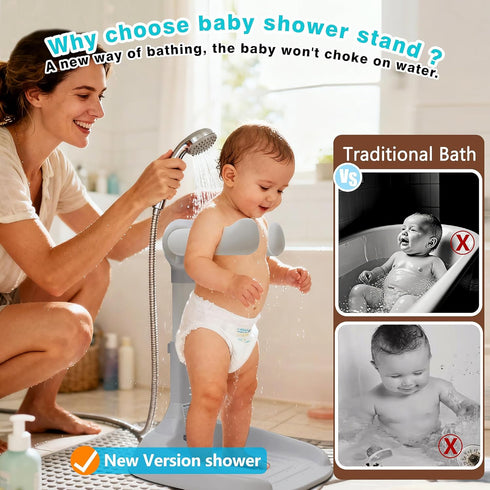 shengkefty Anti-Pinch 6-36 Baby Shower Stand with Anti-Slip Base & Silicone, Adjustable Foldable Baby Bath Support